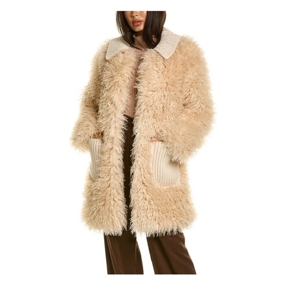 A.L.C. Grey Faux Fur Coat Faint Peach Oversized Jacket Large Furry Fuzzy EUC - Picture 1 of 16